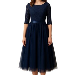 Bridess Sz‎ 10 Navy Blue Lace Tulle Dress New